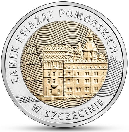Moneta 5 zł Zamek Książąt Pomorskich w Szczecinie 2016