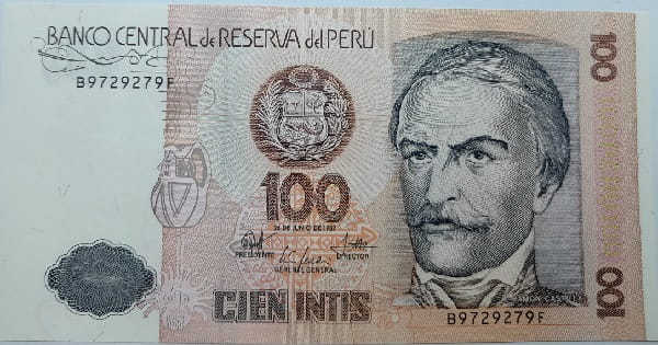 Peru Banknot 100 Intis 1987 r. UNC