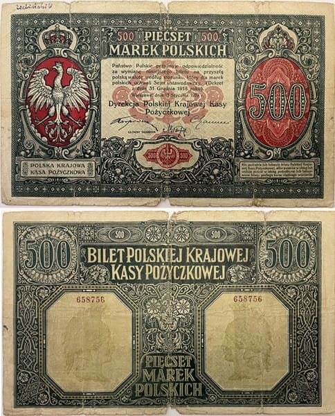 Banknot 500 marek polskich 1919 r. stan 4/5